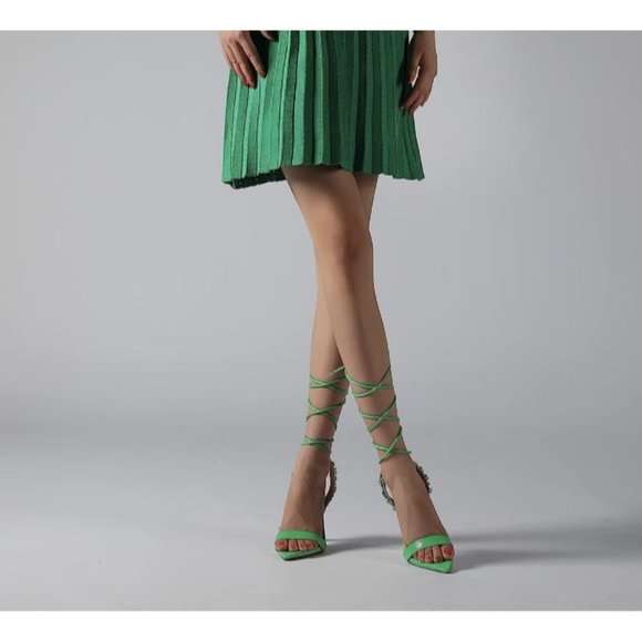 Vivianly Women's Strappy Stiletto High Heels Rhinestone Lace Up Heeled Sandals - Picture 7 of 7